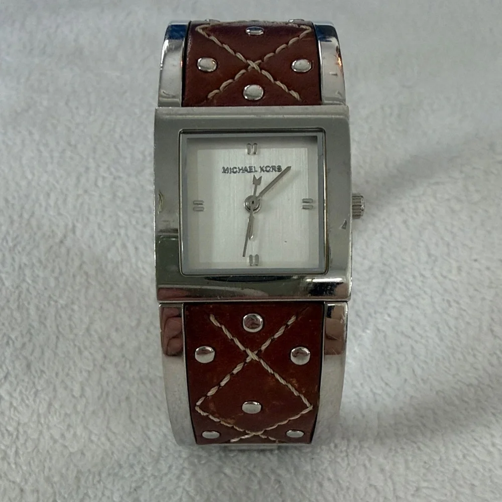 Michael Kors Silver and Brown Leather Watch